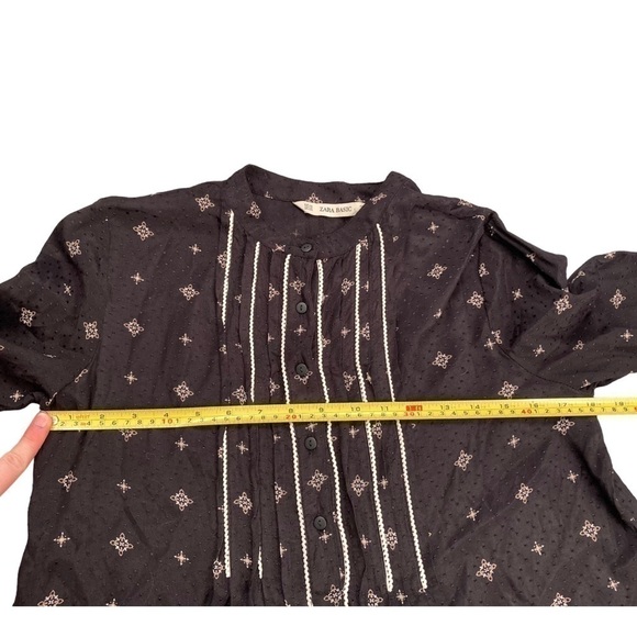 Zara Black Textured Diamond Print Pleated Neckline Long Sleeve Mini Dress - Picture 6 of 11